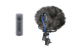 A SCHOEPS MK 41 microphone and a furry windshield with shock mount shown side by side.