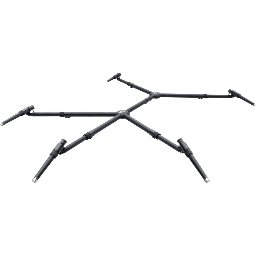 Multi-arm microphone holder with multiple mounted microphones on each arm against a white background.