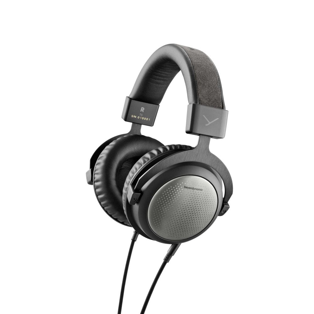 Over-ear wired headphones with black cushioned ear pads and silver outer ear cups branded beyerDynamic.