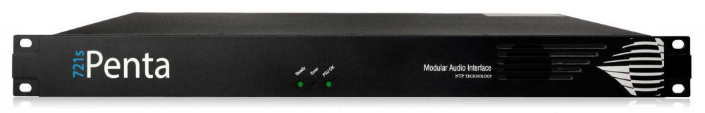 Black 1U rack mount modular audio interface labeled '721s Penta' with indicator lights and ventilation on front panel.