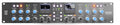Front panel of an audio rack unit with multiple knobs, switches, meters, and LED indicators.