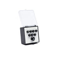 Set of black bridge pins with pearl inlays displayed in a small black and white plastic box with a clear lid.