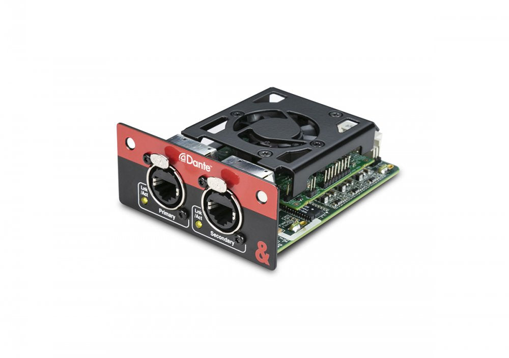 Electronics module with two ethernet ports labeled Primary and Secondary and a cooling fan on top.