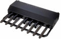 Black foot pedal controller with eight black pedals and multiple switches on top in a curved metal frame.