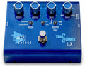 Blue audio effects pedal with four rotary knobs, three toggle switches, and a footswitch labeled api select TRANZFORMER LLX.