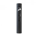 Black cylindrical microphone with two slider switches and a white leaping antelope logo on the front.