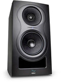 Black studio monitor speaker with two drivers and a front port, labeled 'KALI' on the front bottom.