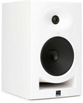 White studio monitor speaker with black woofer and tweeter and Kali brand logo on front