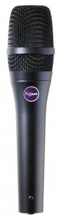 Black handheld microphone with metal mesh grille and purple Mojave logo on body.