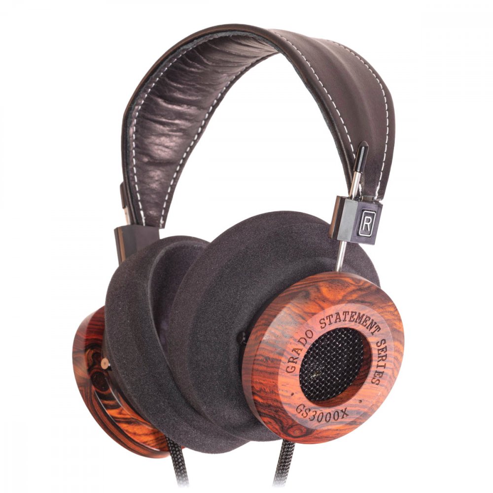 Over-ear headphones with wooden earcups, black cushioned pads, and a padded leather headband.