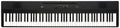 Black digital keyboard with 61 keys and a few control knobs and sliders on the top panel.