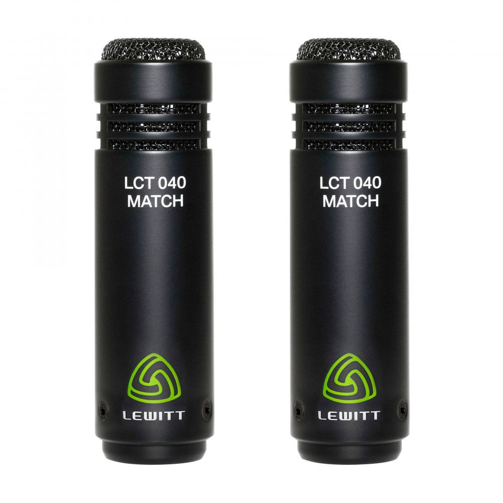 Two black cylindrical microphones with mesh tops and LEWITT branding on the bodies shown side by side.