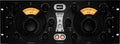 Front panel of SPL Iron mastering compressor with dual analog meters, multiple knobs, and buttons in black metal casing.