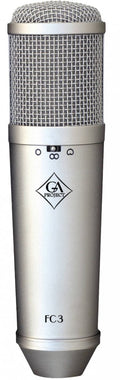Silver condenser microphone with mesh grille, a switch, and GA Project logo on the body.