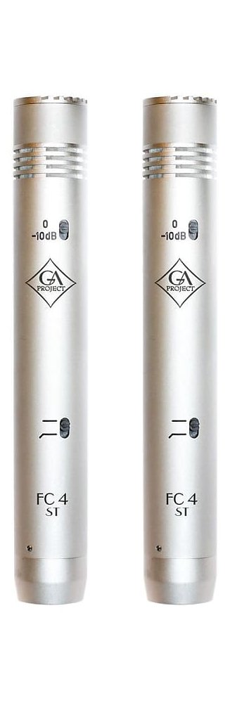 Two silver cylindrical microphones with toggle switches and GA Project logo on each.