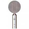 Front view of a silver microphone with a large round mesh grille and GA Project logo on the body.