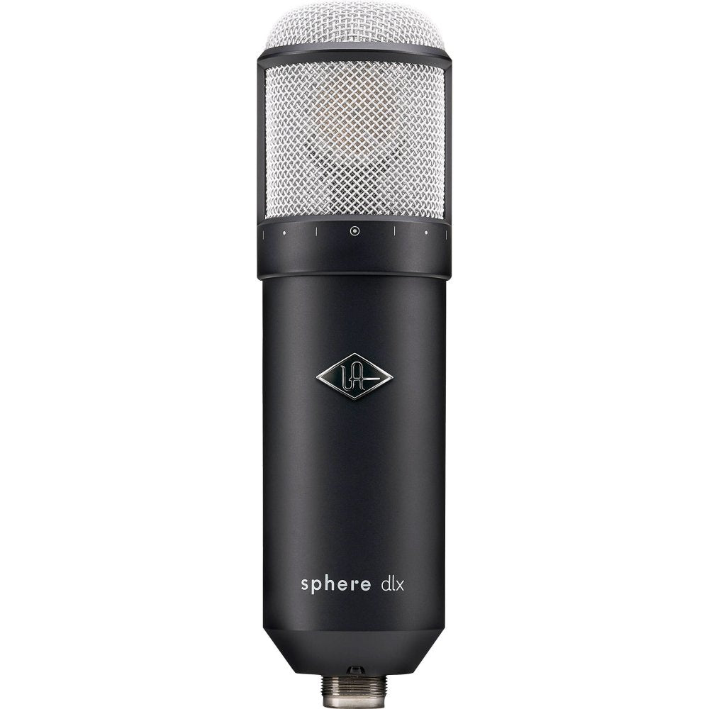 Black large-diaphragm microphone with silver mesh grille and rotary dial around the upper body.