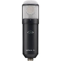 Black large-diaphragm microphone with silver mesh grille and rotary dial around the upper body.