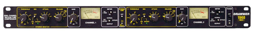 Front panel of a Drawmer 1968 MKII dual channel vacuum tube compressor with meters and control knobs.