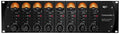 Front view of a black SPL Crescendo 8 microphone preamplifier unit with eight gain knobs and VU meters.