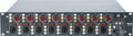 Front view of a Neve 1073OPX preamp with eight combo input jacks, rotary knobs, buttons, LED displays, and digital interface indicators.