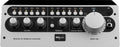 Front panel of a monitor and talkback controller with push buttons, rotary knobs, and a headphone jack.