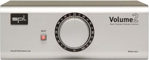Silver audio device with a large volume dial, mute button, and SPL branding on the front panel.