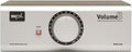 Silver audio device with a large volume dial, mute button, and model label on front panel.