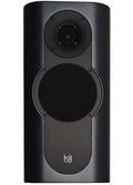 Front view of a dark grey Kii Three single speaker with fabric-covered drivers and logo visible.