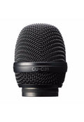 Close-up front view of a black metal mesh microphone head with CU-C31 label and threaded connector base.