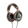 Over-ear wired headphones with brown ear cushions and metal frame featuring honeycomb grille design.