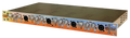 Silver and orange 19-inch rack unit with four combo mic/instrument inputs and multiple control knobs per channel.