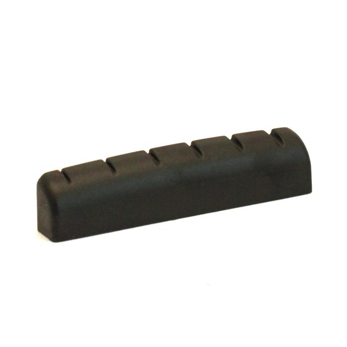 Black slotted nut saddle piece with six evenly spaced string slots.