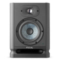 Front view of a black and gray Focal studio monitor speaker with one woofer and one tweeter.