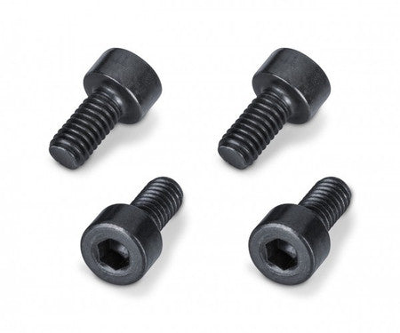 Four black metal socket head screws with hex drive heads shown on a white background.