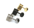 Three individual guitar machine heads in silver, black, and gold colors shown on white background.