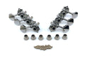 Set of 6 silver open style guitar machine heads with 6 bushings and 12 screws on a white background.
