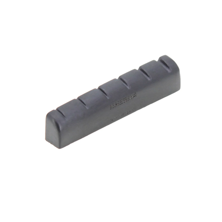 Black slotted guitar nut with five string slots and GRAPH TECH embossed on the side.