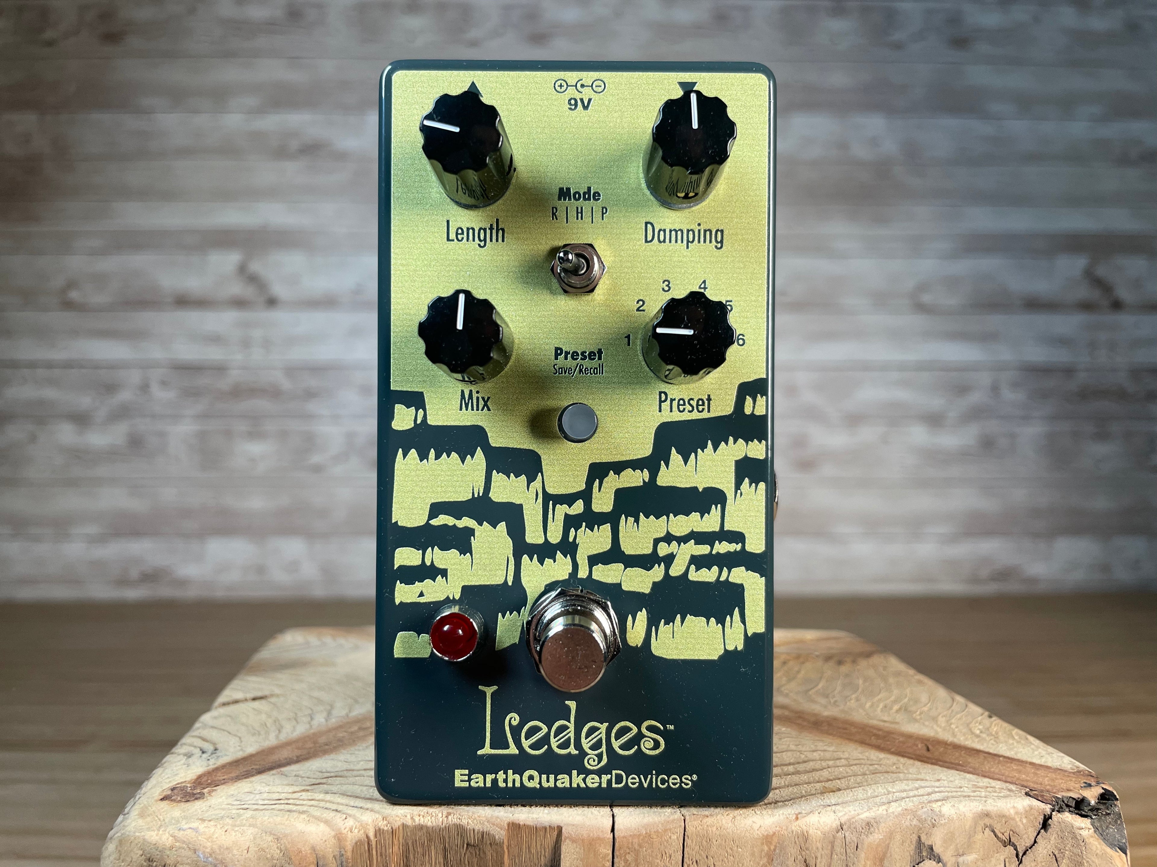 EarthQuaker Devices Ledges pedal with four control knobs, one toggle switch, footswitch button, and red indicator light.