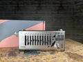 Silver Donner EQ Seeker 10-band equalizer pedal with sliders, footswitch, and original box behind it.