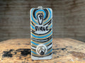 Small rectangular metal device with a toggle switch and artistic painted design with the word DIRGE.