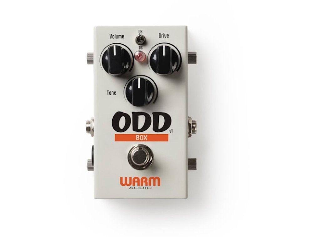 White Warm Audio ODD Box V1 overdrive pedal with three knobs, toggle switch, footswitch, and side jacks.