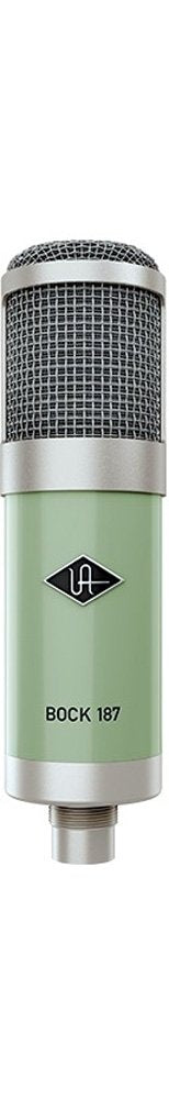 Silver and green cylindrical microphone with mesh grille and threaded metal connector at base.