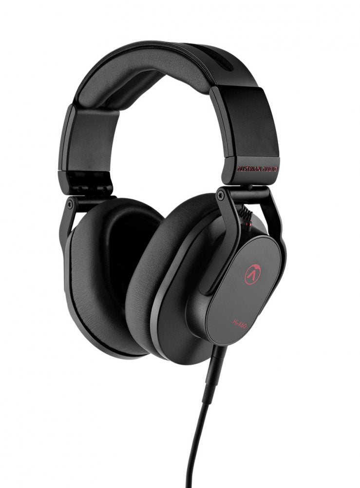 Black over-ear headphones with padded ear cups connected by a headband and a wired cable.