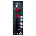Black TRIDENT audio preamp module with rotary knobs and white push buttons for controls and LED level indicators.