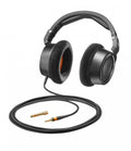 Black over-ear headphones with detachable cable and 3.5mm and 6.35mm audio plugs shown on white background.