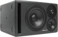 Black rectangular studio monitor speaker with three visible drivers and a front bass port.