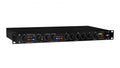 Black rackmount audio processing unit with knobs, switches, LED meters, and SPL branding