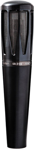Black cylindrical microphone with a mesh grille and visible text including 'SR 314' and 'HDM'.