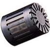 Small cylindrical black microphone component with vent-like slits on sides and circular pattern on one end.